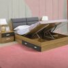 Lit coffre avec tiroirs – Bois et tissu, 190×216×73 cm – Image 5