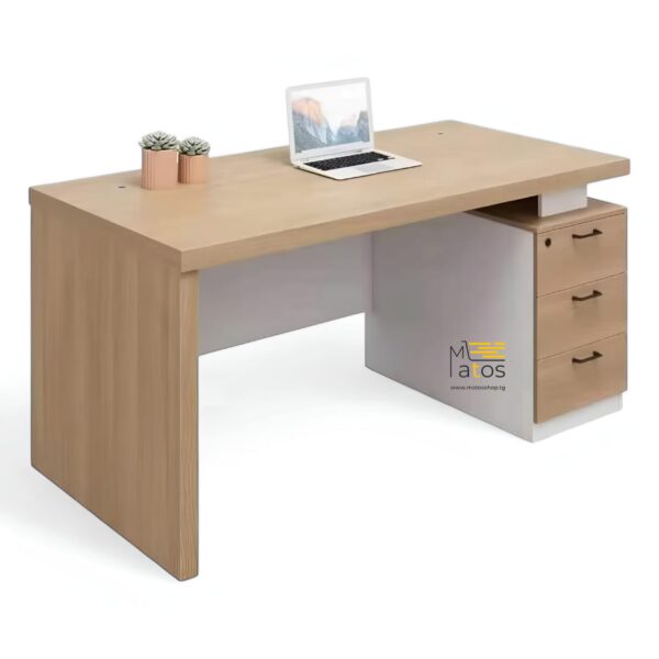 Bureau Fonctionnel en Bois Clair avec 3 Tiroirs – Design Professionnel 1.4m