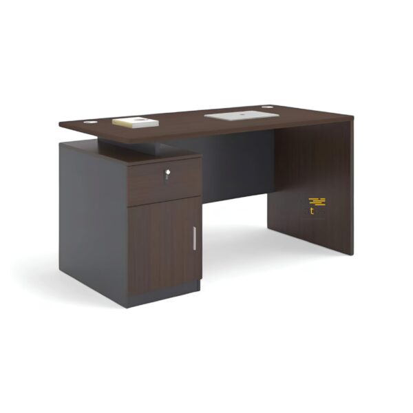 Bureau Compact en Bois Foncé avec Rangement Verrouillable