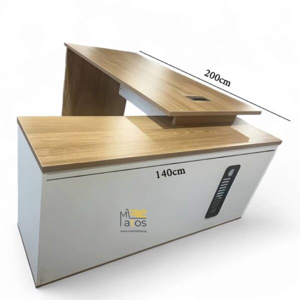 Bureau de direction en L – 200x140 cm – Bois clair & blanc