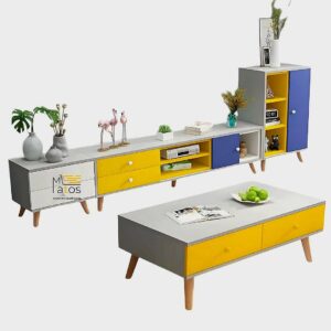 Ensemble Meuble TV + Table basse + Armoire – Design Scandinave Coloré