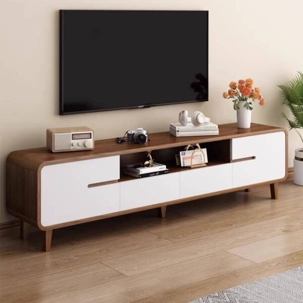 Meuble TV Design Bois & Blanc – Élégance Minimaliste