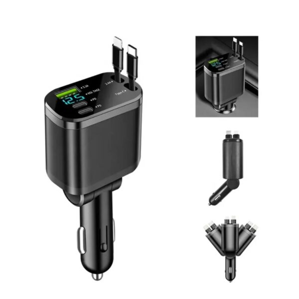 Chargeur Voiture 5 en 1 M4 – USB/Type-C – Affichage LED – Image 3