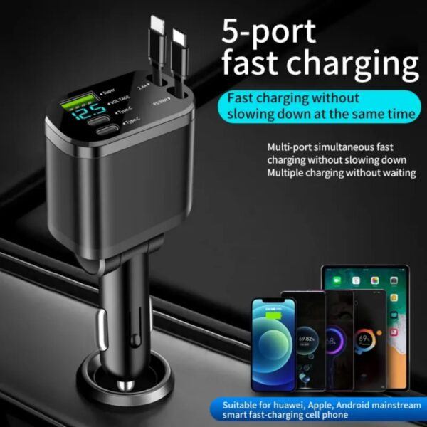 Chargeur Voiture 5 en 1 M4 – USB/Type-C – Affichage LED – Image 4
